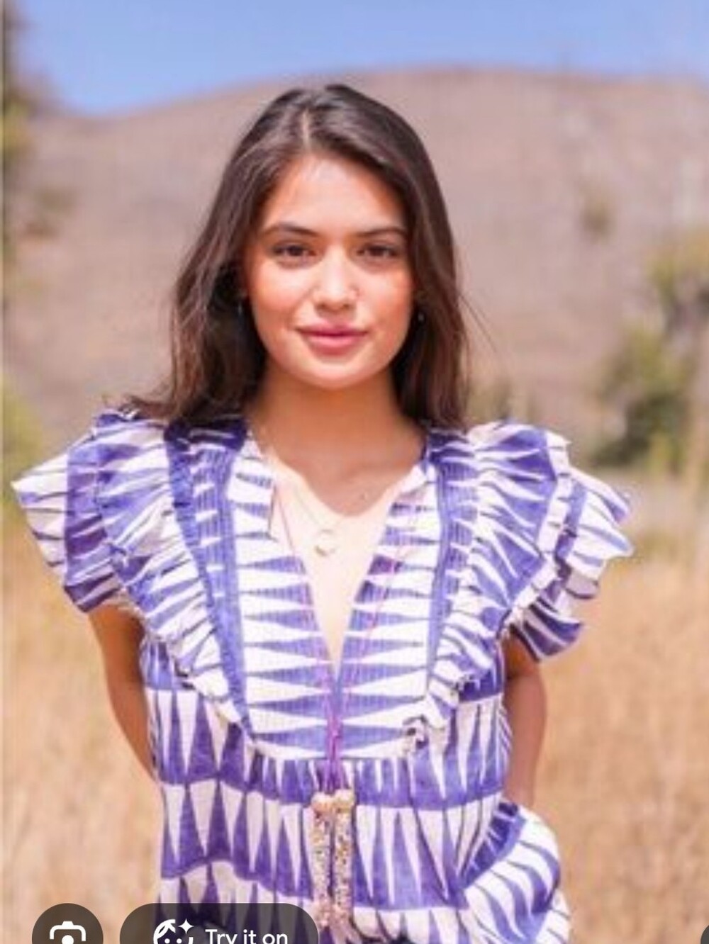 Belle by Kim Gravel Blue and White Geometric Maxi Dress